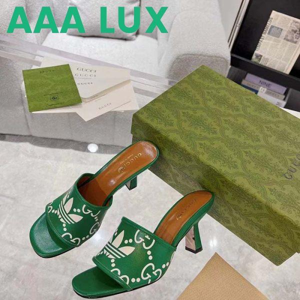 Replica Gucci Women Adidas x Gucci Slide Sandal GG Trefoil Suede Green Leather 6