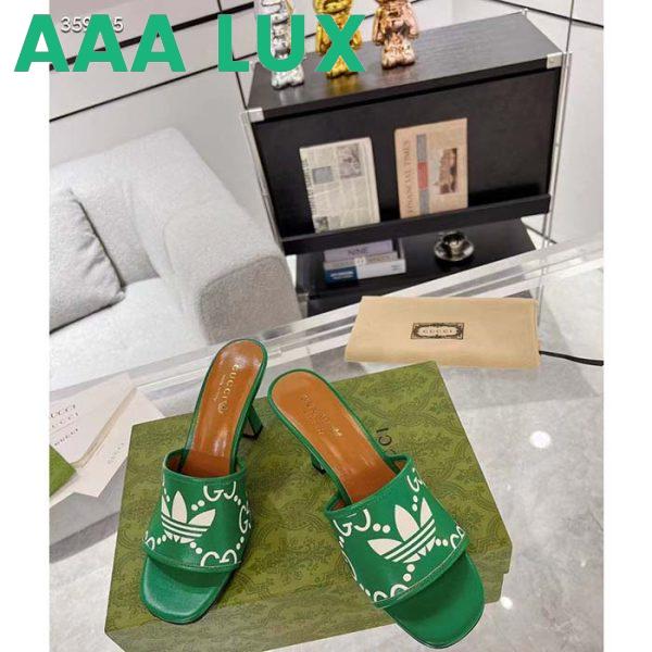 Replica Gucci Women Adidas x Gucci Slide Sandal GG Trefoil Suede Green Leather 7