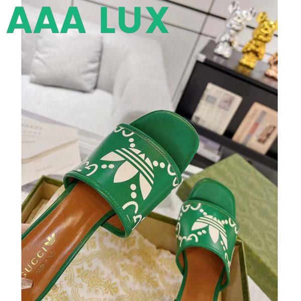 Replica Gucci Women Adidas x Gucci Slide Sandal GG Trefoil Suede Green Leather 9