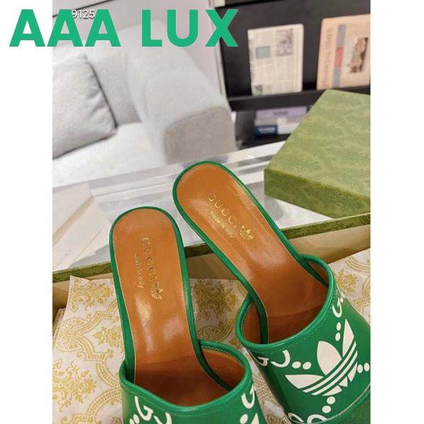 Replica Gucci Women Adidas x Gucci Slide Sandal GG Trefoil Suede Green Leather 10