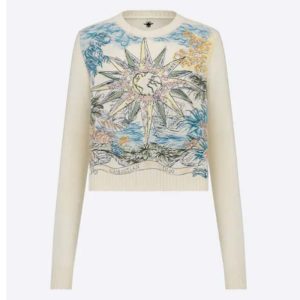 Replica Dior Men CD Sweater Ecru Cashmere Knit Multicolor Rêve D’Infini Motif
