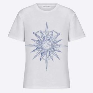 Replica Dior Men CD T-Shirt Ecru Cotton Jersey Linen Blue Rêve D’Infini Motif
