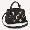 Replica Louis Vuitton Women Montaigne BB Handbag Black Beige Embossed Grained Cowhide Leather