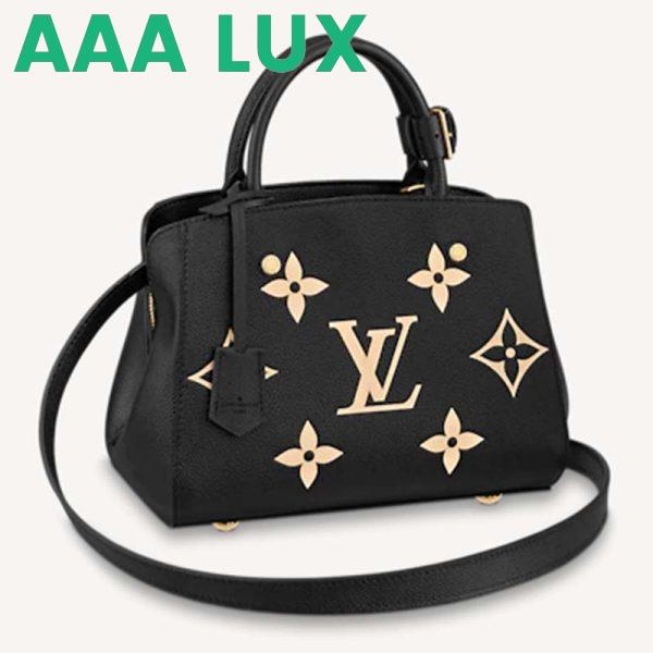 Replica Louis Vuitton Women Montaigne BB Handbag Black Beige Embossed Grained Cowhide Leather 2