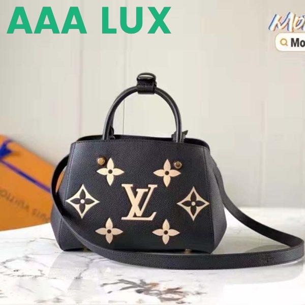 Replica Louis Vuitton Women Montaigne BB Handbag Black Beige Embossed Grained Cowhide Leather 4