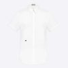 Replica Dior Men Short Sleeve Shirt White Cotton Poplin Black Dior Bee Embroidery