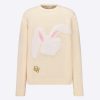 Replica Dior Women CD By Erl Sweater Rabbit Patch Beige Cotton-Blend Jersey Round Neck