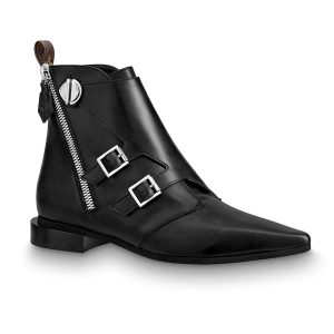 Replica Louis Vuitton LV Women Jumble Flat Ankle Boot in Calf Leather and Rubber Outsole-Black