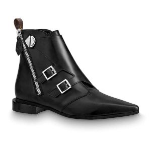 Replica Louis Vuitton LV Women Jumble Flat Ankle Boot in Calf Leather-Black