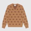 Replica Gucci Men Double G Jacquard Wool V-Neck Sweater Camel and Brown