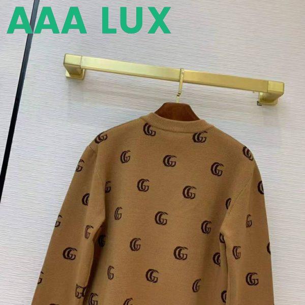 Replica Gucci Men Double G Jacquard Wool V-Neck Sweater Camel and Brown 7