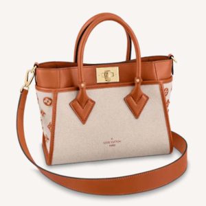 Replica Louis Vuitton Women On My Side PM Tote Bag Brown Canvas Smooth Cowhide