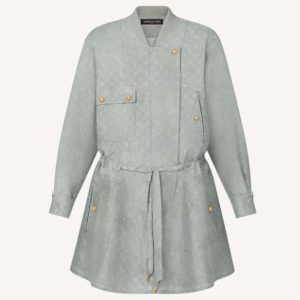 Replica Louis Vuitton Women Washed Silk Monogram Long-Sleeved Dress Silver Regular Fit 2