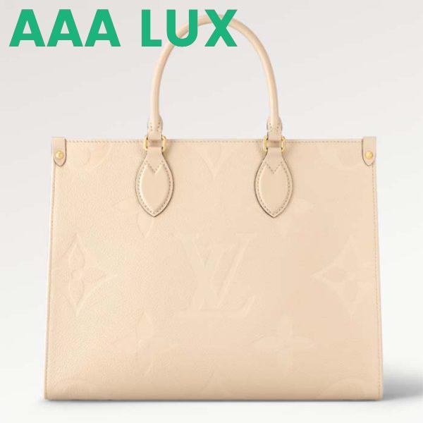 Replica Louis Vuitton Women Onthego MM Tote Bag Crème Beige Embossed Grained Cowhide Leather