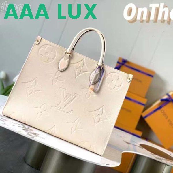 Replica Louis Vuitton Women Onthego MM Tote Bag Crème Beige Embossed Grained Cowhide Leather 3