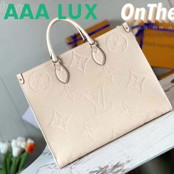 Replica Louis Vuitton Women Onthego MM Tote Bag Crème Beige Embossed Grained Cowhide Leather 4