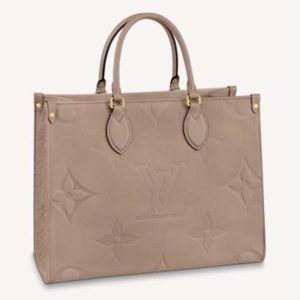 Replica Louis Vuitton Women Onthego MM Tote Bag Tourterelle Beige Embossed Grained Cowhide 2