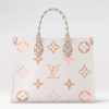 Replica Louis Vuitton Women Onthego MM Tote Bag Tourterelle Beige Embossed Grained Cowhide 12