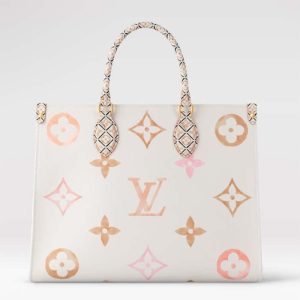 Replica Louis Vuitton Women OnTheGo MM Tote Beige Monogram Coated Canvas Textile Lining