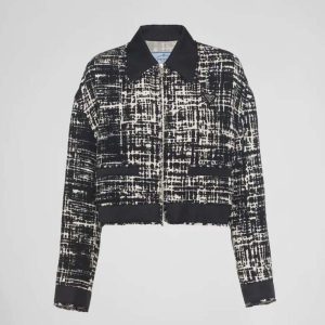 Replica Prada Women Printed Fabric and Re-Nylon Jacket-Black 2