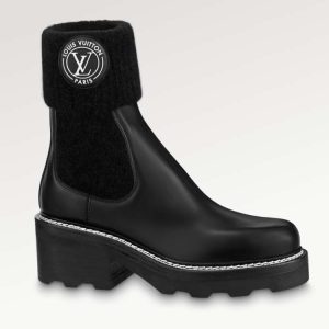 Replica Louis Vuitton Women Shoes LV Beaubourg Ankle Boot Black Calf Leather Wool