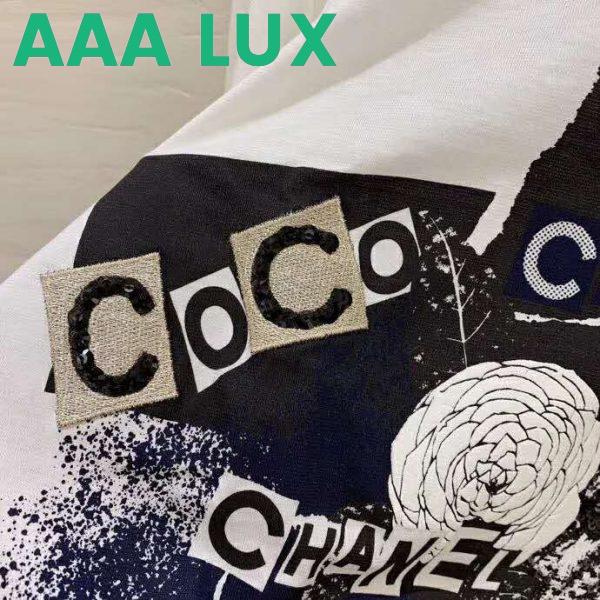 Replica Chanel Women Sweatshirt in Cotton Black White Navy Blue & Silver 9