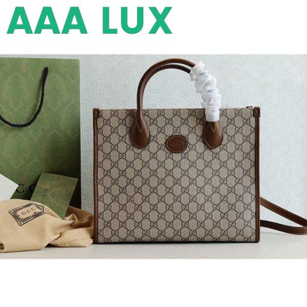 Replica Gucci Unisex GG Small Tote Bag Beige Ebony GG Supreme Canvas 3