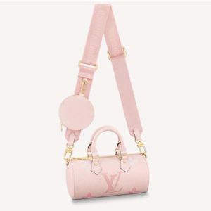 Replica Louis Vuitton Women Papillon BB Carryall Bag Bouton De Rose Pink Embossed Grained Cowhide Leather