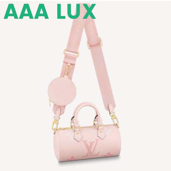 Replica Louis Vuitton Women Papillon BB Carryall Bag Bouton De Rose Pink Embossed Grained Cowhide Leather