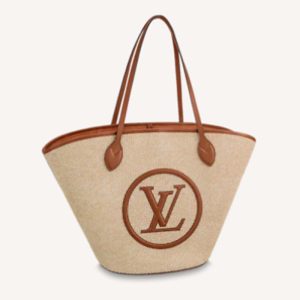 Replica Louis Vuitton Women Saint Jacques Caramel Brown Synthetic Knitted Raffia Cowhide Leather