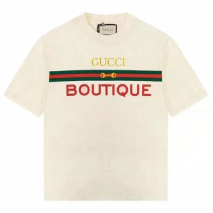 Replica Gucci GG Men Gucci Boutique Print Oversize T-Shirt White Cotton Jersey Crewneck 2
