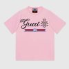 Replica Gucci GG Men Gucci Pineapple Cotton T-Shirt Pink Jersey Crewneck Oversize Fit