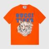 Replica Gucci GG Men Gucci Tiger Cotton T-Shirt Orange Jersey Crewneck