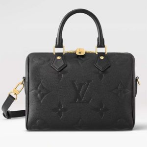 Replica Louis Vuitton Women Speedy Bandoulière 25 Handbag Black Embossed Supple Grained Cowhide Leather 2