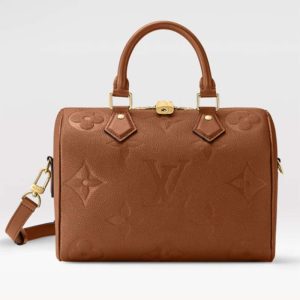 Replica Louis Vuitton Women Speedy Bandoulière 25 Handbag Cognac Brown Embossed Grained Cowhide Leather