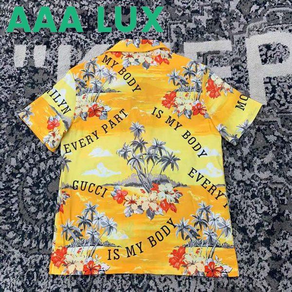 Replica Gucci GG Men Printed Cotton Bowling Shirt Yellow Red Poplin Short Sleeves 4