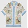 Replica Gucci GG Men Tiger Bowling Shirt Flower Print Ivory Silk Crepe Loose Fit