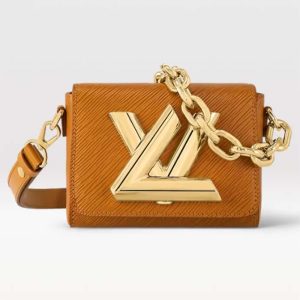 Replica Louis Vuitton Women Twist Lock XL Gold Brown Epi Cowhide Leather Microfiber