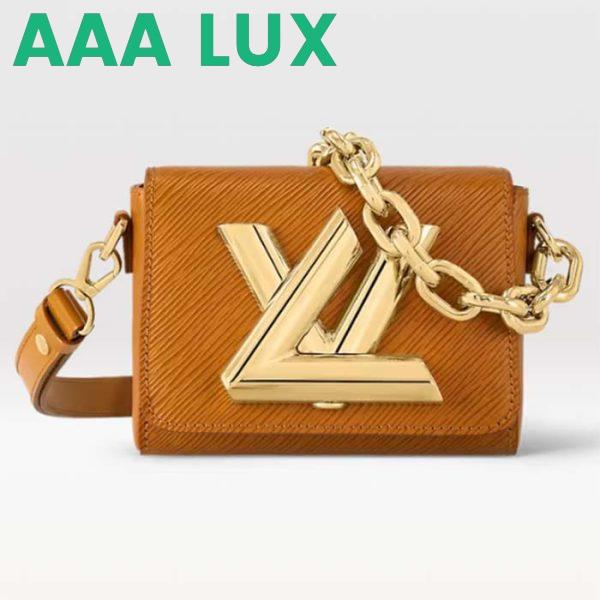 Replica Louis Vuitton Women Twist Lock XL Gold Brown Epi Cowhide Leather Microfiber 2