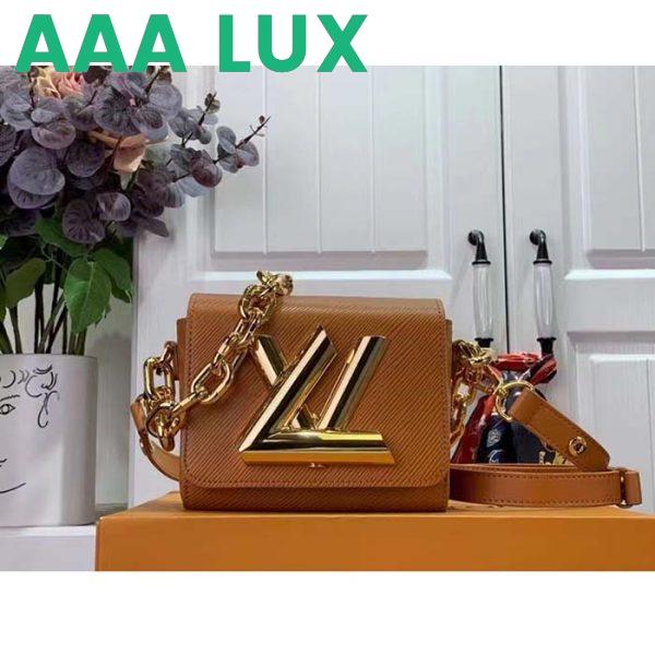 Replica Louis Vuitton Women Twist Lock XL Gold Brown Epi Cowhide Leather Microfiber 3