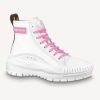 Replica Louis Vuitton LV Women LV Squad Sneaker Boot White Pink Canvas and Calf Leather