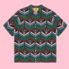 Replica Gucci GG Women Adidas x Gucci Trefoil Print Bowling Shirt Straight Hem Side Vents Viscose