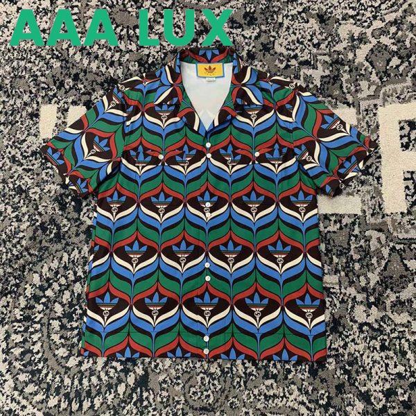 Replica Gucci GG Women Adidas x Gucci Trefoil Print Bowling Shirt Straight Hem Side Vents Viscose 4