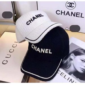 Replica Chanel Unisex CC One Size Black White Cotton Hat