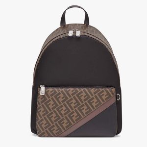 Replica Fendi Unisex Large Backpack Front Pocket Black Nylon Backpack FF Motif 2