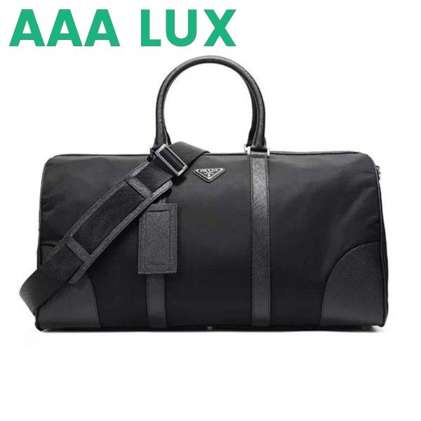 Replica Prada Unisex Re-Nylon Saffiano Leather Handles Duffle Black Bag
