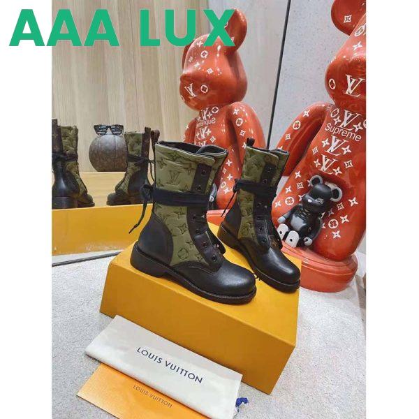 Replica Louis Vuitton LV Women Laureate Platform Desert Boot Khaki Green Embroidered Nylon Suede Calf 3