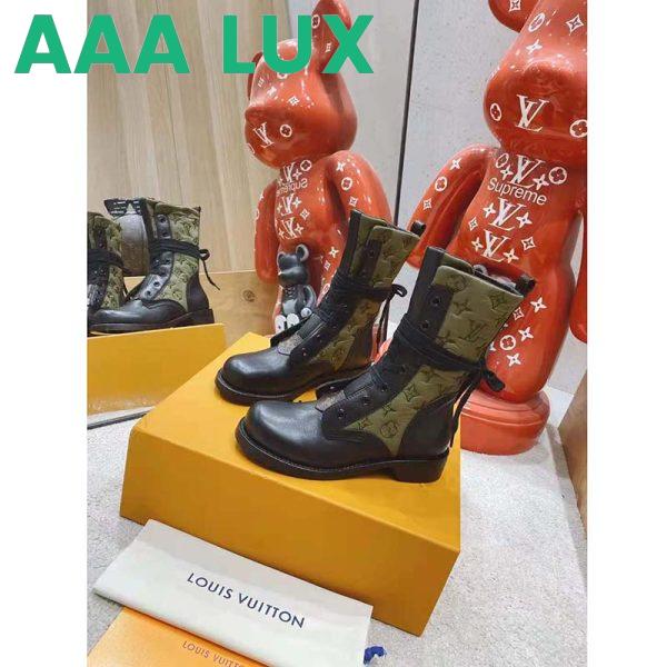Replica Louis Vuitton LV Women Laureate Platform Desert Boot Khaki Green Embroidered Nylon Suede Calf 4