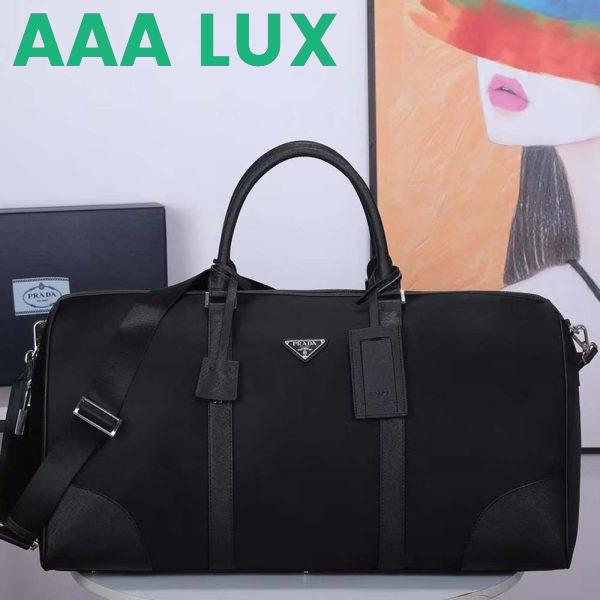 Replica Prada Unisex Re-Nylon Saffiano Leather Handles Duffle Black Bag 3
