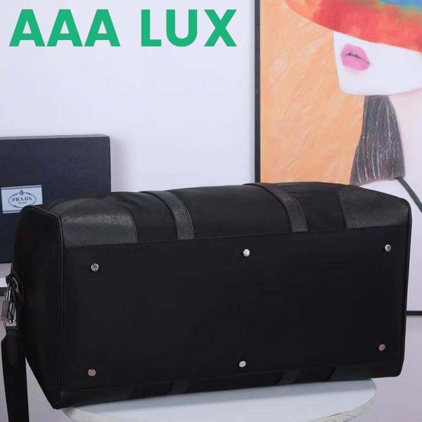 Replica Prada Unisex Re-Nylon Saffiano Leather Handles Duffle Black Bag 6